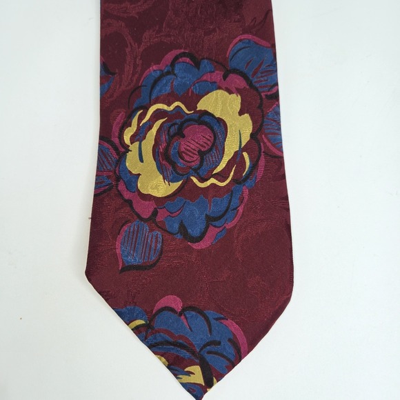 Lands' End Other - Vintage Lands End Silk Tie Burgundy Blue Gold Floral Art Nouveau 90s 3.5" x 58"